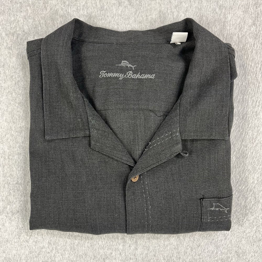 Tommy Bahama Silk Shirt Mens 3XL Black Island Zone Camp Beach Surf Woven Flaw